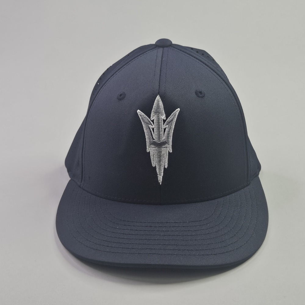 Pacific Headwear SM-MD Flexfit Hat Black Perforated ASU Sun Devils Trident Logo